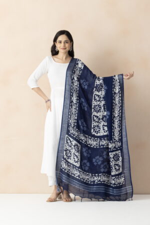 A R SILK DUPATTA HUB Women’s Blue Cotton Block Print Light weight Dupatta Chunnis(ARS01311)