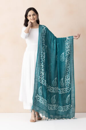 A R SILK DUPATTA HUB Women’s Rama Green Cotton Block Print Light weight Dupatta Chunnis(ARS01312)