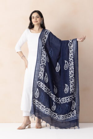 A R SILK DUPATTA HUB Women’s Blue Cotton Block Print Light weight Dupatta Chunnis(ARS01313)