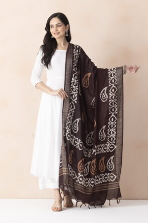 A R SILK DUPATTA HUB Women’s Brown Cotton Block Print Light weight Dupatta Chunnis(ARS01316)
