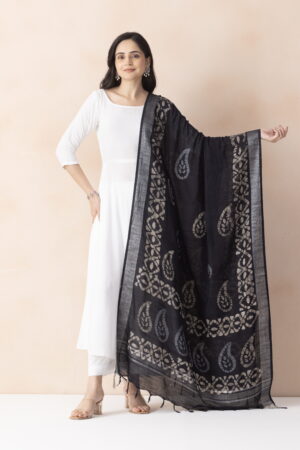 A R SILK DUPATTA HUB Women’s Black Cotton Block Print Light weight Dupatta Chunnis(ARS01314)