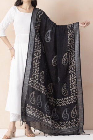 A R SILK DUPATTA HUB Women’s Black Cotton Block Print Light weight Dupatta Chunnis(ARS01314)