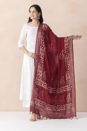 A R SILK DUPATTA HUB Women’s Maroon Cotton Block Print Light weight Dupatta Chunnis(ARS01315)