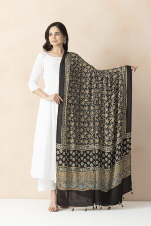 A R SILK DUPATTA HUB Women’s Gold Modal Silk Handblock Printed Ajrakh Fancy Dupatta(ARS01317)