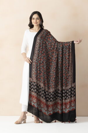 A R SILK DUPATTA HUB Women’s Maroon Modal Silk Handblock Printed Ajrakh Fancy Dupatta(ARS01318)