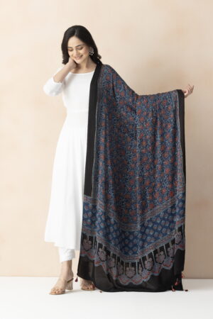 A R SILK DUPATTA HUB Women’s Blue Modal Silk Handblock Printed Ajrakh Fancy Dupatta(ARS01319)