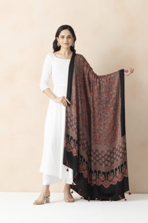 A R SILK DUPATTA HUB Women’s Mouse Modal Silk Handblock Printed Ajrakh Fancy Dupatta(ARS01321)