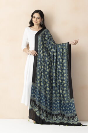 A R SILK DUPATTA HUB Women’s Cream Modal Silk Handblock Printed Ajrakh  Fancy Dupatta(ARS01325)