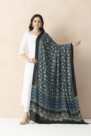 A R SILK DUPATTA HUB Women’s Indigo Blue Modal Silk Handblock Printed Ajrakh Fancy Dupatta(ARS01324)