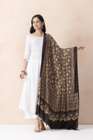 A R SILK DUPATTA HUB Women’s Brown Modal Silk Handblock Printed Ajrakh  Fancy Dupatta(ARS01326)