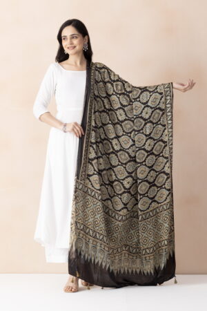 A R SILK DUPATTA HUB Women’s Gold Modal Silk Handblock Printed Ajrakh  Fancy Dupatta(ARS01329)