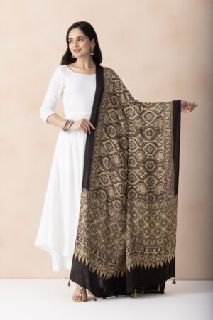 A R SILK DUPATTA HUB Women’s Brown Modal Silk Handblock Printed Ajrakh  Fancy Dupatta(ARS01336)