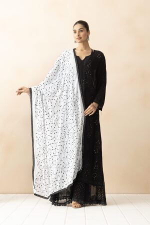 A R SILK DUPATTA HUB Women’s Cotton Thread Embroidery Cream Fancy  Dupatta(ARS01275)