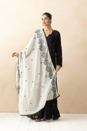 A R SILK DUPATTA HUB Women’s Cotton Thread Embroidery Cream Fancy  Dupatta(ARS01278)