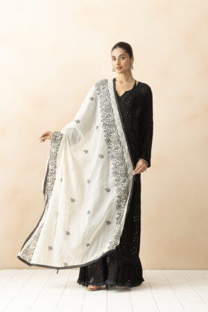 A R SILK DUPATTA HUB Women’s Cotton Thread Embroidery Cream Fancy  Dupatta(ARS01279)