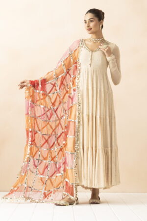 A R SILK DUPATTA HUB Women’s Net Embroidery With Original Mirror Work With Siqeince Work With Golden Lace Multicolour Fancy and Bridal Dupatta(ARS01284)