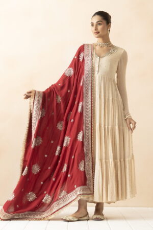 A R SILK DUPATTA HUB Women’s Silk  All Over Zari Embroidery With Kiran Lace Maroon Fancy and Bridal Dupatta(ARS01285)