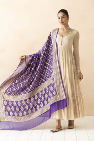 A R SILK DUPATTA HUB Royal Blue Pure Khaddi Georgette Bandhani Banarasi Handloom Premium & Luxurious Collection Fancy Dupatta(ARS01292)