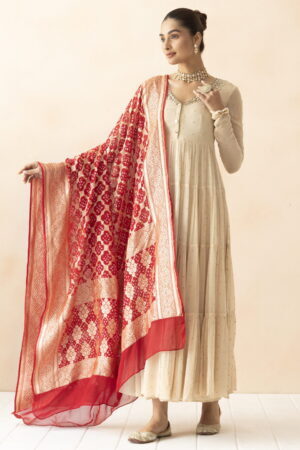 A R SILK DUPATTA HUB Maroon Pure Khaddi Georgette Bandhani Banarasi Handloom Premium & Luxurious Collection Fancy Dupatta(ARS01296)