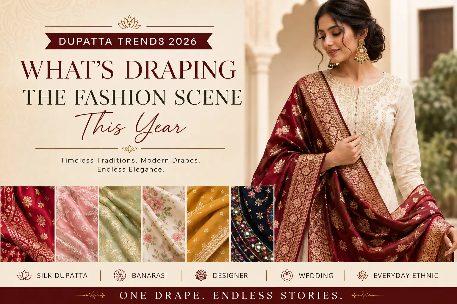 You are currently viewing Latest Dupatta Trends in India 2026 | Silk, Banarasi & Designer Dupatta Styles
