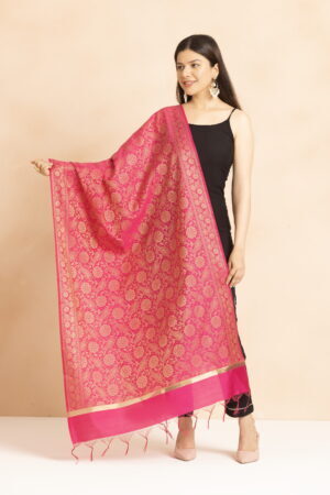 A R Silk DUPATTA HUB Women’s Golden Zari Work Banarasi Silk with floral Jaal design Fancy Dupatta(ARS01338)