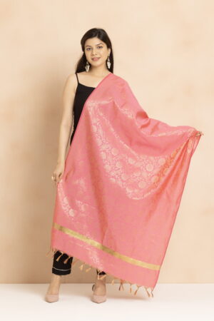 A R Silk DUPATTA HUB Women’s Golden Zari Work Banarasi Silk with floral Jaal design Fancy Dupatta(ARS01341)