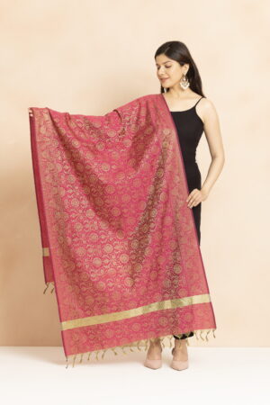 A R Silk DUPATTA HUB Women’s Golden Zari Work Banarasi Silk with floral Jaal design Fancy Dupatta(ARS01342)