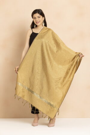A R Silk DUPATTA HUB Women’s Golden Zari Work Banarasi Silk with floral Jaal design Fancy Dupatta(ARS01343)