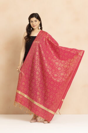 A R Silk DUPATTA HUB Women’s Golden Zari Work Banarasi Silk with floral Jaal design Fancy Dupatta(ARS01344)