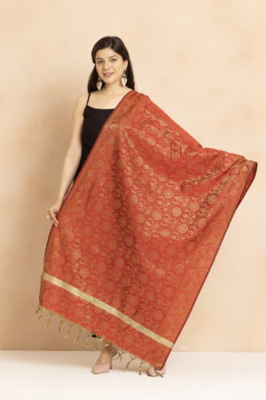 A R Silk DUPATTA HUB Women’s Golden Zari Work Banarasi Silk with floral Jaal design Fancy Dupatta(ARS01345)