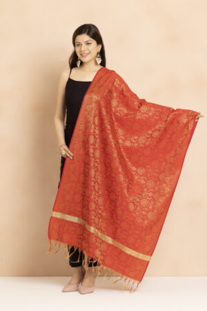 A R Silk DUPATTA HUB Women’s Golden Zari Work Banarasi Silk with floral Jaal design Fancy Dupatta(ARS01347)