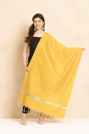A R Silk DUPATTA HUB Women’s Golden Zari Work Banarasi Silk with floral Jaal design Fancy Dupatta(ARS01349)