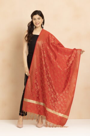 A R Silk DUPATTA HUB Women’s Golden Zari Work Banarasi Silk with floral Jaal design Fancy Dupatta(ARS01350)