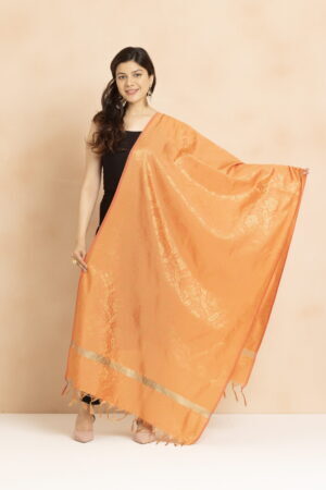A R Silk DUPATTA HUB Women’s Golden Zari Work Banarasi Silk with floral Jaal design Fancy Dupatta(ARS01351)