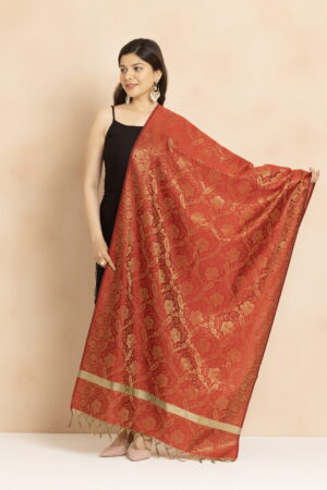 A R Silk DUPATTA HUB Women’s Golden Zari Work Banarasi Silk with floral Jaal design Fancy Dupatta(ARS01352)
