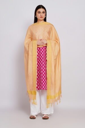 A R Silk DUPATTA HUB Women’s Golden Golden Zari Work Kota Cotton Fancy Dupatta(ARS01358)