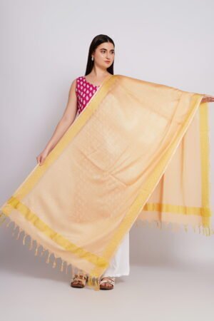 A R Silk DUPATTA HUB Women’s Golden Golden Zari Work Kota Cotton Fancy Dupatta(ARS01358)