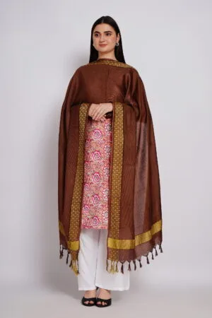 A R Silk DUPATTA HUB Women’s Brown Golden Zari Work Kota Cotton Fancy Dupatta(ARS01362)