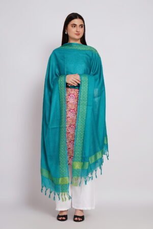 A R Silk DUPATTA HUB Women’s Rama Green Golden Zari Work Kota Cotton Fancy Dupatta(ARS01363)