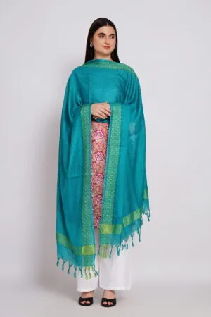 A R Silk DUPATTA HUB Women’s Rama Green Golden Zari Work Kota Cotton Fancy Dupatta(ARS01363)