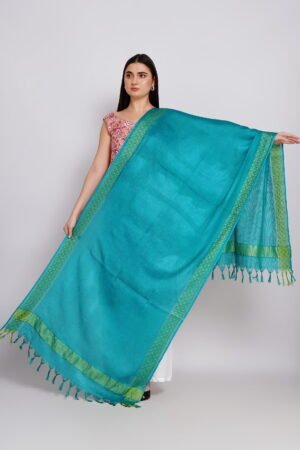 A R Silk DUPATTA HUB Women’s Rama Green Golden Zari Work Kota Cotton Fancy Dupatta(ARS01363)