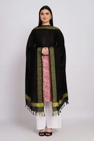A R Silk DUPATTA HUB Women’s Black Golden Zari Work Kota Cotton Fancy Dupatta(ARS01365)