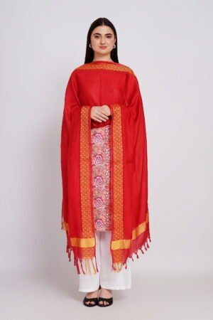 A R Silk DUPATTA HUB Women’s Red Golden Zari Work Kota Cotton Fancy Dupatta(ARS01366)