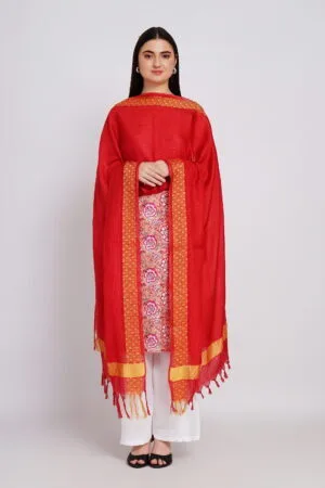 A R Silk DUPATTA HUB Women’s Red Golden Zari Work Kota Cotton Fancy Dupatta(ARS01366)