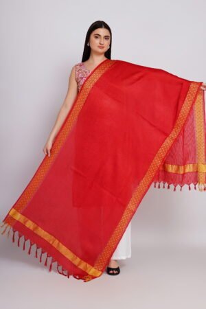 A R Silk DUPATTA HUB Women’s Red Golden Zari Work Kota Cotton Fancy Dupatta(ARS01366)
