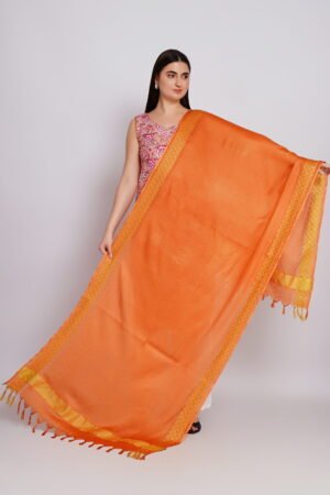 A R Silk DUPATTA HUB Women’s Orange Golden Zari Work Kota Cotton Fancy Dupatta(ARS01368)