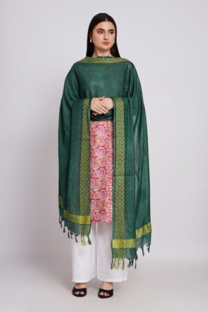 A R Silk DUPATTA HUB Women’s Green Golden Zari Work Kota Cotton Fancy Dupatta(ARS01369)