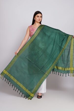 A R Silk DUPATTA HUB Women’s Green Golden Zari Work Kota Cotton Fancy Dupatta(ARS01369)