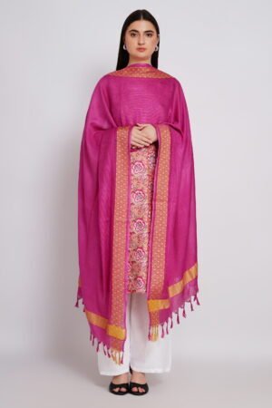 A R Silk DUPATTA HUB Women’s Maha Rani Golden Zari Work Kota Cotton Fancy Dupatta(ARS01370)