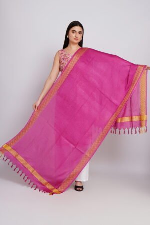 A R Silk DUPATTA HUB Women’s Maha Rani Golden Zari Work Kota Cotton Fancy Dupatta(ARS01370)
